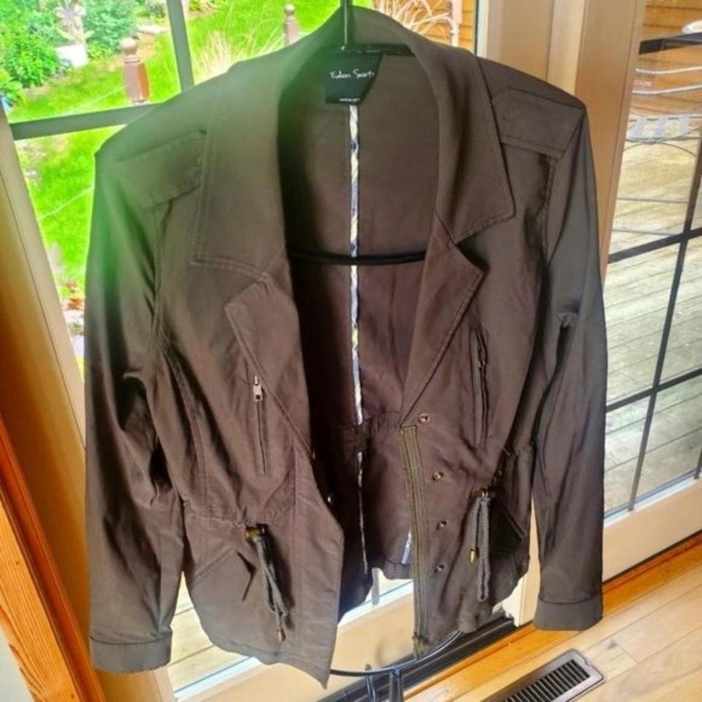 Eden Society Olive Green Utility Blazer Jacket Drawstring Waist Small EJ13020